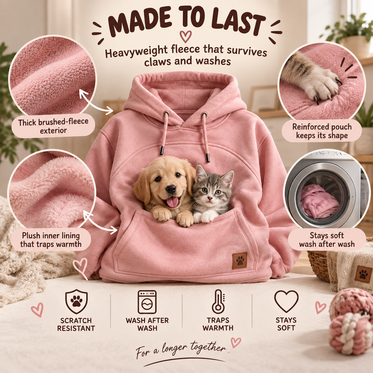 Heavyweight fleece that survives claws and washes
